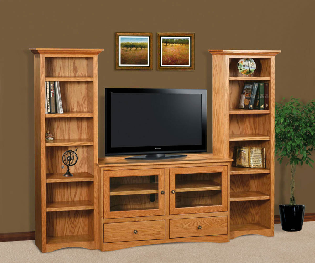 Flat Wall TV Stand with Twin Tower Bookcases - Image 2